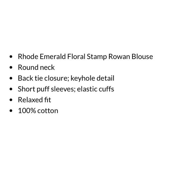 Rhode Emerald Floral Stamp Rowan Blouse NWT - Picture 5 of 5